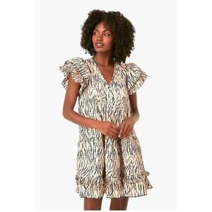 Hunter Bell Virginia Abstract Flutter Sleeve Mini Dress Snowy Animal Women's S